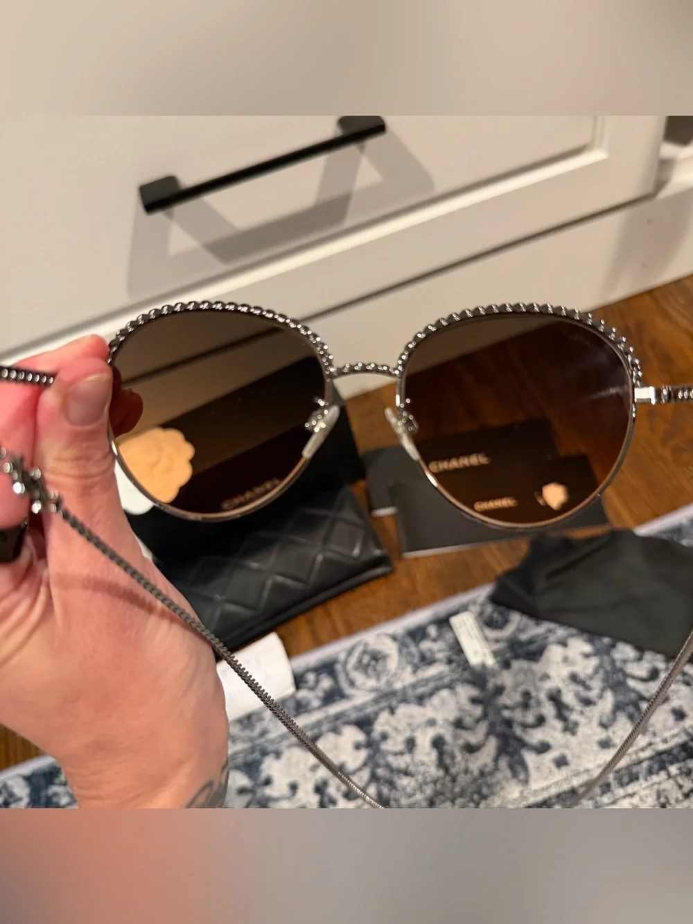 Chanel Pantos Sunglasses with Chain Brown Lenses